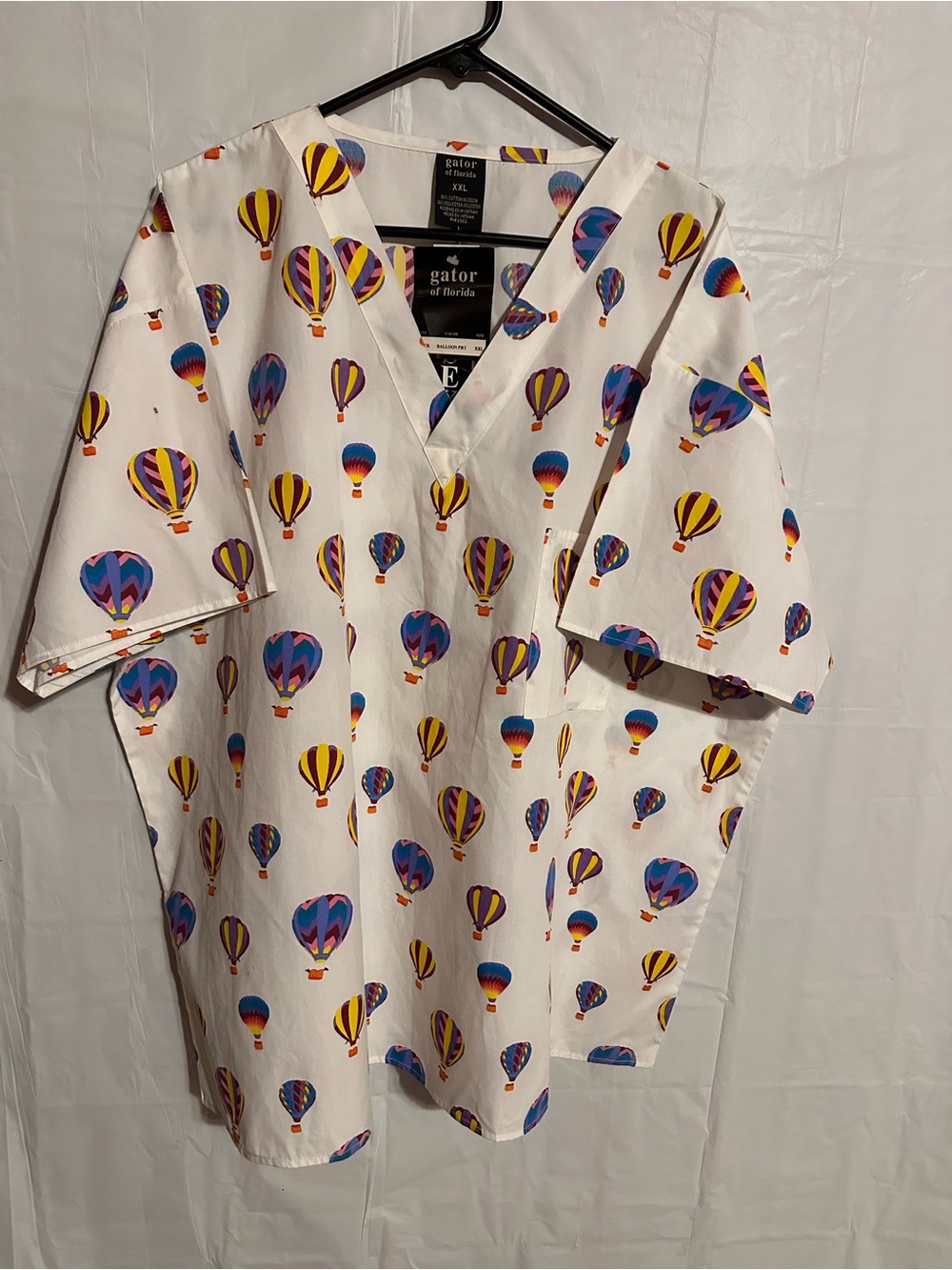 Gator Hot Air Balloon Print Scrubs- White Adult Unisex